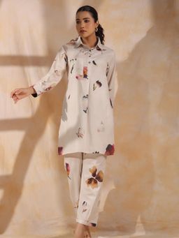 Sindh Fashion - Beige Printed Kurta with Pant (Set of 2)