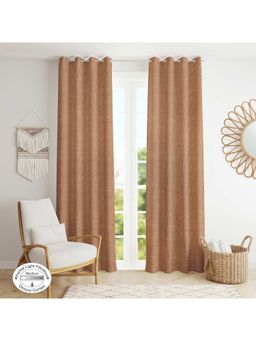 HomeTown - Nora Solid Jacquard Set Of 2 Dim Out Xl Door Curtain In Beige Colour