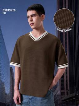 The Souled Store - Waffle Textured: Cocoa Men V-Neck T-Shirts