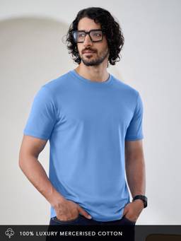 The Souled Store - CloudKnit: Ocean Blue Men Relaxed Fit T-Shirts