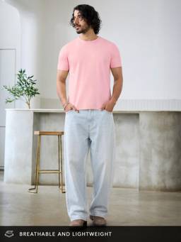 The Souled Store - CloudKnit: Salmon Pink Men Relaxed Fit T-Shirts