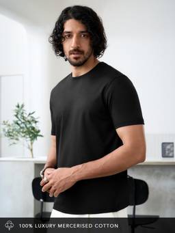 The Souled Store - Cloudknit: Deep Black Men Relaxed Fit T-Shirts