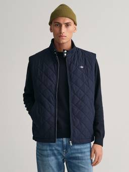 GANT - Men Navy Blue Quilted Regular Fit Vest Jacket