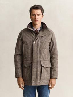 GANT - Men Beige Checked Regular Fit Wool Blend Parka Jacket