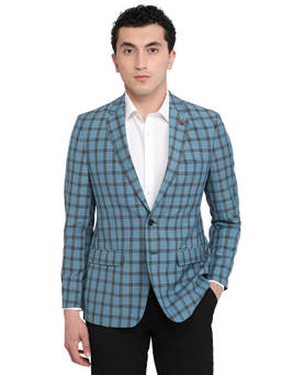 Raymond - Regular Fit Checkered Medium Blue Blazer
