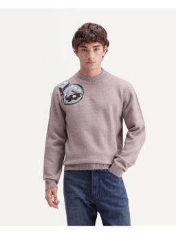 Rare Rabbit - Adler Men Dusky Pink Jacquard Crew Neck Sweater