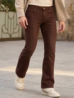 Urbano Fashion - Mens Brown Washed Bootcut Jeans Stretchable