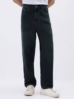Urbano Fashion - Mens Carbon Blue Loose Baggy Fit Heavy Washed Jeans Non-Stretchable
