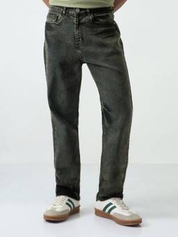 Urbano Fashion - Mens Black Straight Fit Heavy Washed Jeans Stretchable