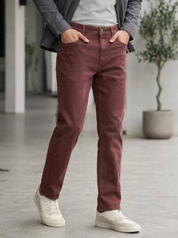 Urbano Fashion - Mens Brown Straight Fit Washed Jeans Stretchable