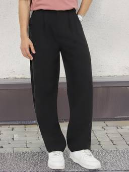 Urbano Fashion - Mens Black Loose Baggy Fit Solid Korean Pants Stretchable