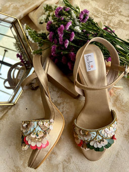 Fuchsia by Aashka Mehta - Gold Embellished Block Heel Colour Pop