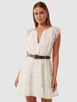 Forever New - White Sarah Self Design Trim Mini Dress with Belt (Set of 2)