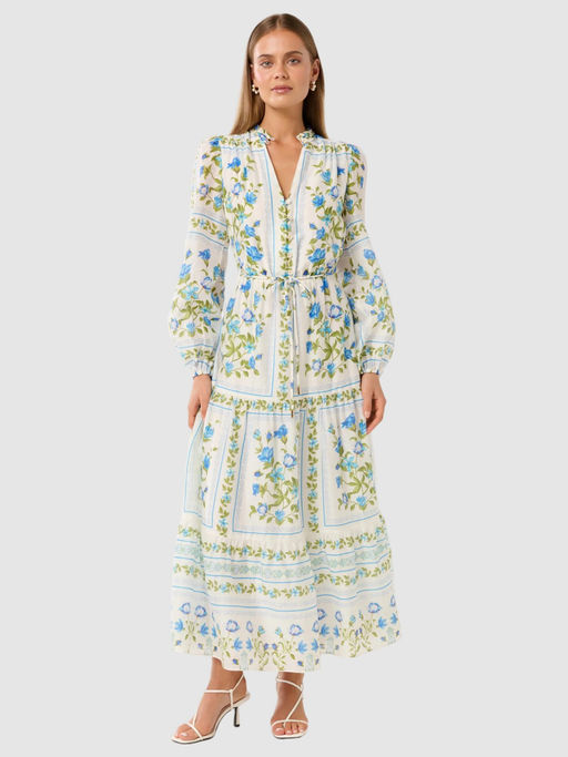 knee length dresses for ladies Forever New Black Long Sleeve Floral Layered Ruffle Midi Dress Ladies   Vinnies Online