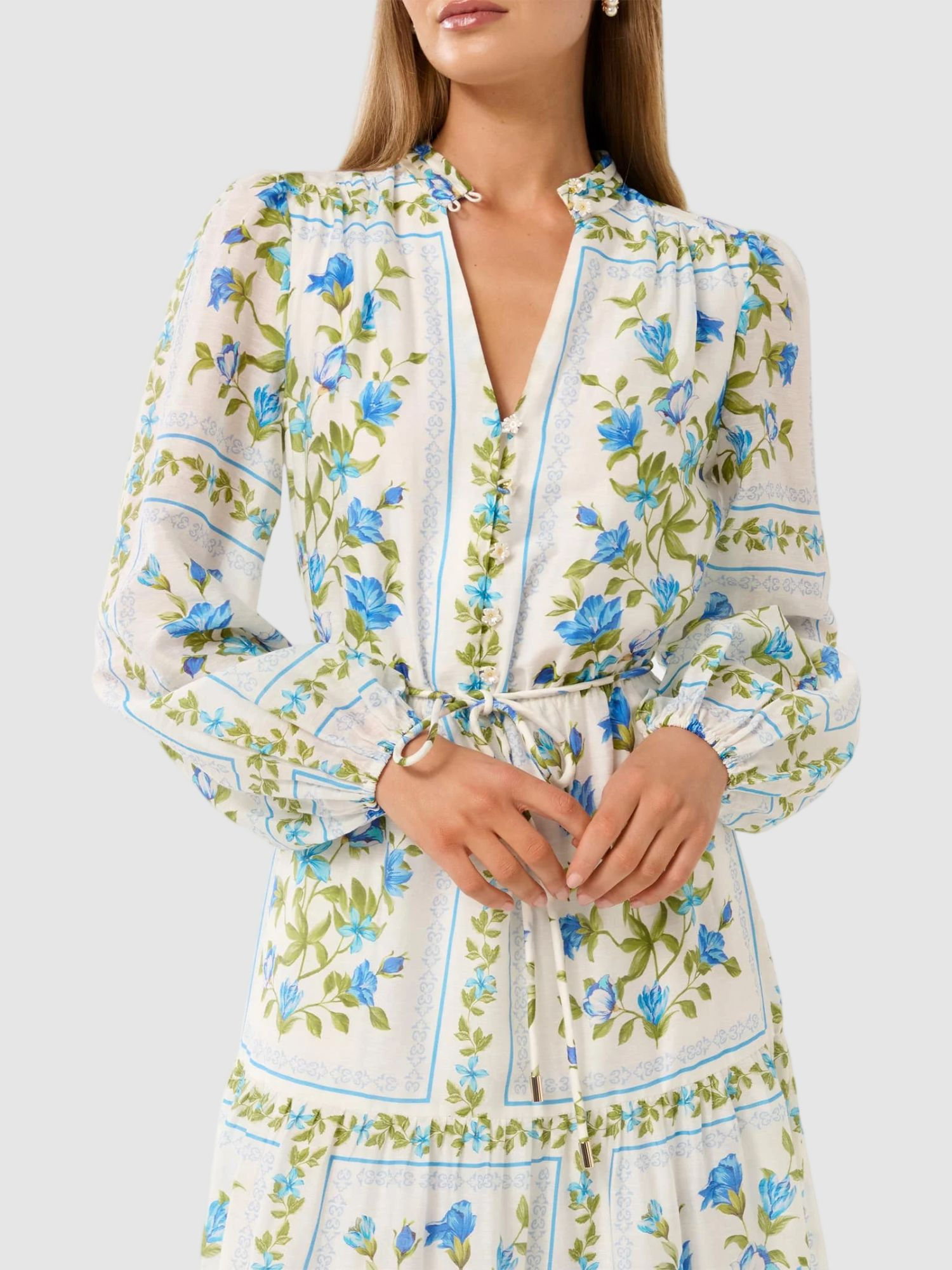 Buy Forever New White Tara Floral Printed Midi Dress with Belt