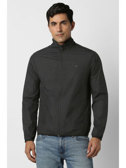Peter England - Men Charcoal Solid Casual Bomber Jacket