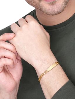 Yellow Chimes - Men Stainless Steel Golden Chain Tag Bracelet