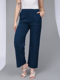 Xpose - Women Blue Relaxed Loose Fit Super High Rise Trousers