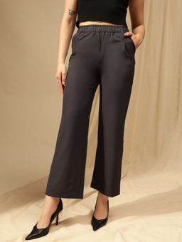Xpose - Women Dark Grey Relaxed Loose Fit Super High Rise Trousers