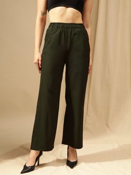 Xpose - Women Olive Relaxed Loose Fit Super High Rise Trousers