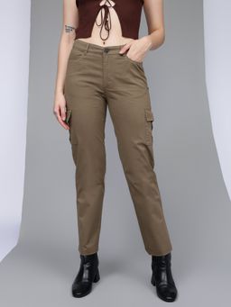 Xpose - Women Mouse Comfort Straight Fit High-Rise Cotton Cargo Trousers