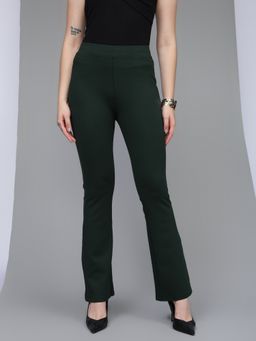 Xpose - Women Dark Green Comfort Flared High-Rise Trousers