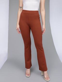 Xpose - Women Rust Comfort Flared High-Rise Trousers