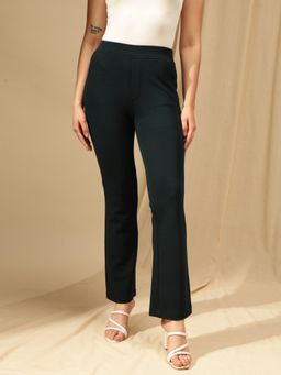 Xpose - Women Green Straight Fit High-Rise Textured Trousers
