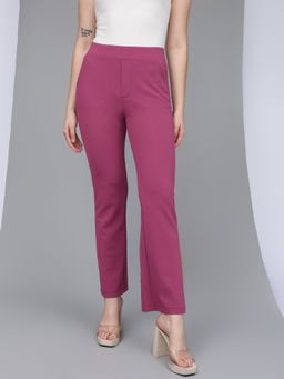 Xpose - Women Pink Straight Fit High-Rise Textured Trousers