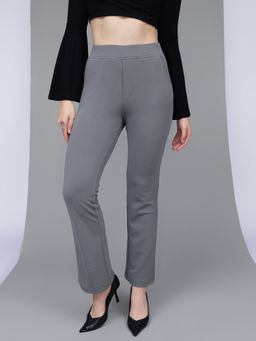 Xpose - Women Grey Straight Fit High-Rise Textured Trousers