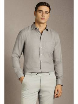 Louis Philippe - Men Grey Slim Fit Textured Full Sleeves Formal Shirt