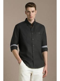 Louis Philippe - Men Black Slim Fit Solid Full Sleeves Casual Shirt