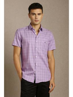 Louis Philippe - Men Purple Regular Fit Check Half Sleeves Casual Shirt