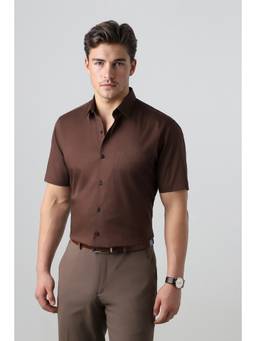 Peter England - Men Brown Regular Fit Solid Shirt
