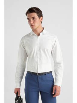 Van Heusen - Men White Slim Fit Stripe Full Sleeves Formal Shirt