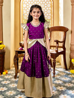 Vastramay - Girls Purple Lehenga Chanderi Jacquard Lehenga (Set of 2)