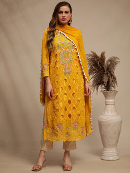 Stylee LIFESTYLE - Yellow Georgette Embroidered Dress Material