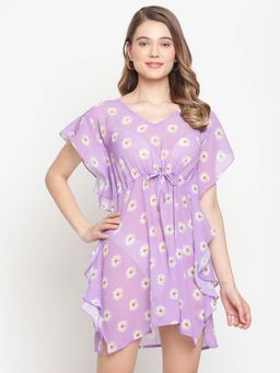 AOBA - Women Purple Printed Cover-Up Beach Dress