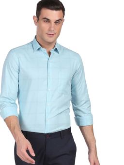 Arrow - Men Light Blue French Button Placket Check Formal Shirt