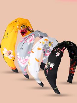 OOMPH - Yellow Black Grey White Floral Print Knotted Hair Band