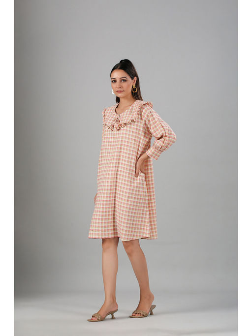 gingham knee length dress knee length dresses for ladies Before You Go Taupe Gingham Mini Dress