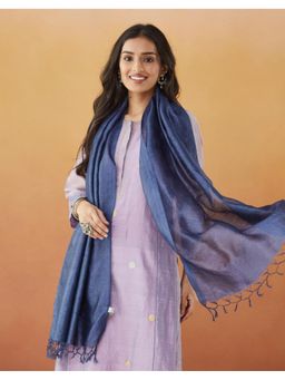 Fabindia - Navy Blue Silk Batik Woven Stole