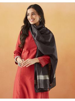 Fabindia - Black Silk Hand Block Printed Stole