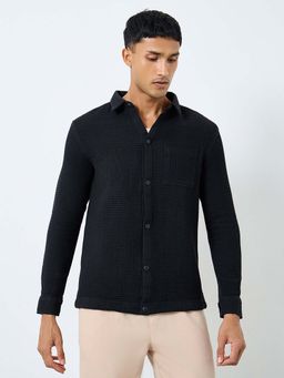 Styli - Men Wide Collared Waffle Textured Relaxed Shirt With Pocket Detail