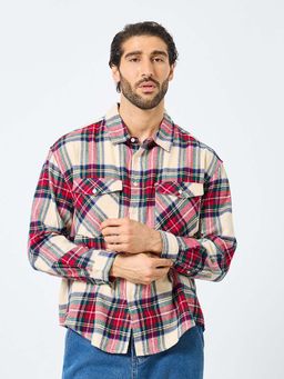 Styli - Men Boxy Fit Checks Shirt With Flap Pocket