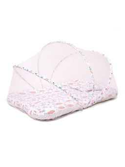 TIDY SLEEP - Unisex Green Printed Mattress and Pillow with Attached Mosquito Net (Set of 2)