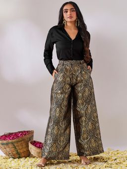Gulaal - Prayag Black Plain Shirt With Handwoven Brocade Pant (Set of 2)