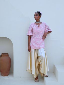 Myaara - Soft Pink Embroidered Tissue Kurta with Pant Organza Dupatta (Set of 3)