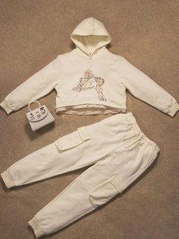 One Friday - Off White Printed Hoodie and Joggers (Set of 2)