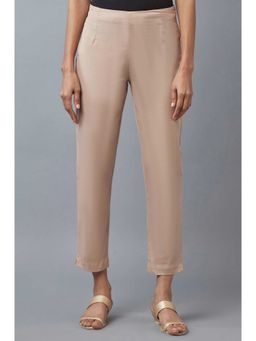 W - Beige Solid Slim Pants